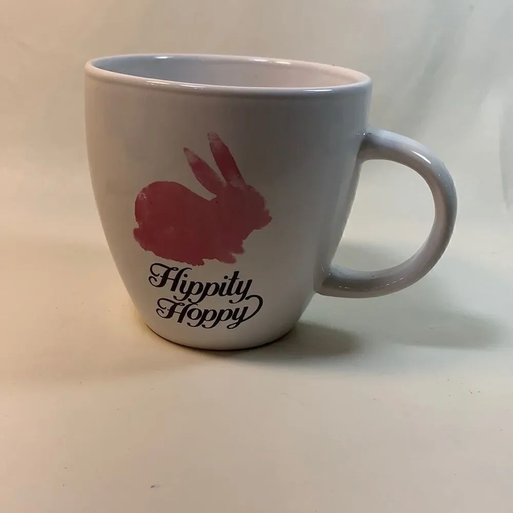 Momentum Hippity Hoppy Easter Bunny Pink White 16 Ounces Coffee Tea Mug Holiday